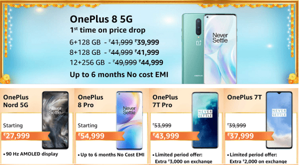 Oneplus 8 5G or nord 5G or 8 Pro or 7T Pro or 7T mobile Diwali offer