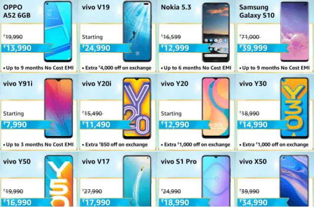 Oppo mobiles, vivo mobiles, samsung mobiles Diwali offers