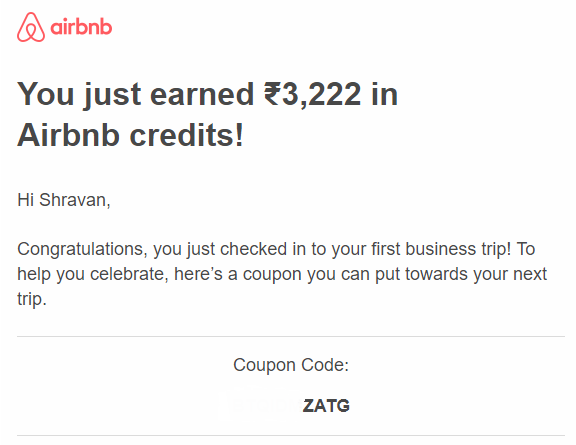 Airbnb business travel coupon