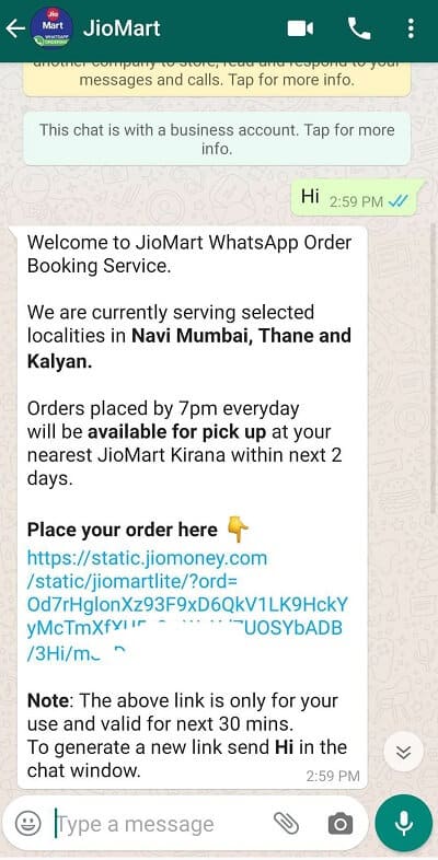 JioMart Whatsapp Order Booking