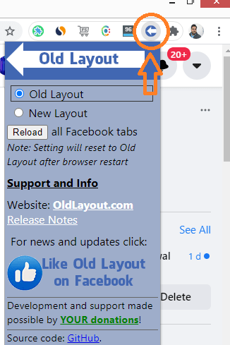 open old facebook layout extension