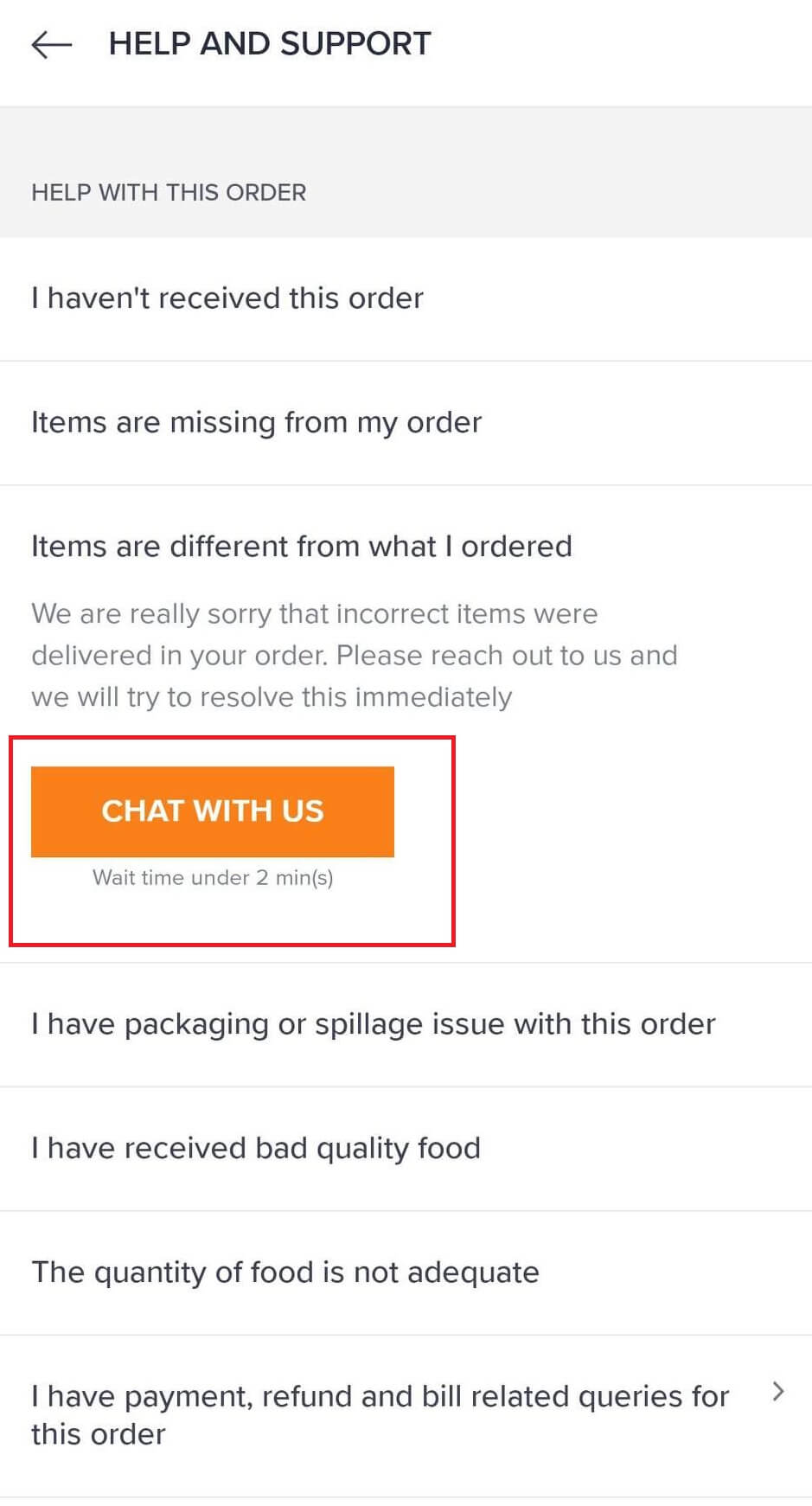 Swiggy Chat Support