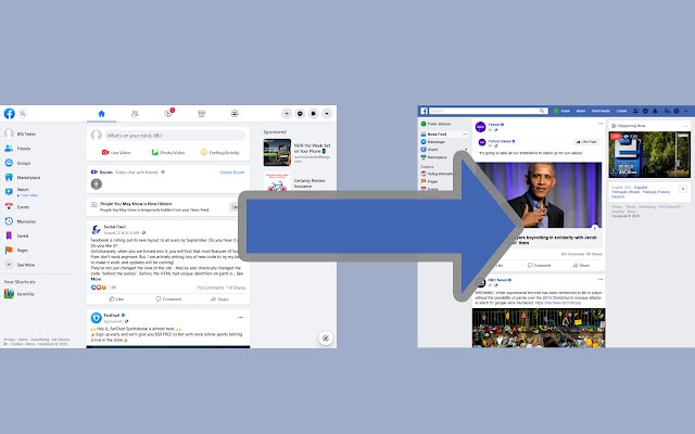 Old facebook layout converter Chrome extension