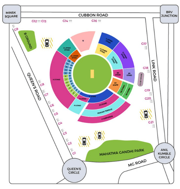M. Chinnaswamy stadium map of IPL 2023
