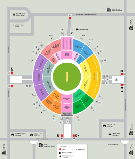 Sawai Mansingh Stadium Map for IPL 2023