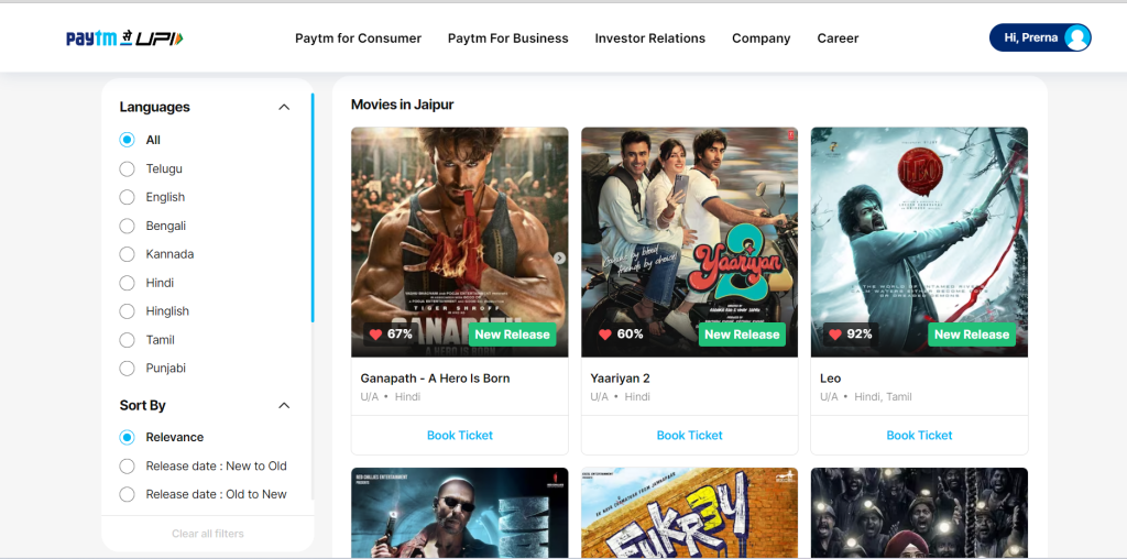 how to book movie tickets in Paytm